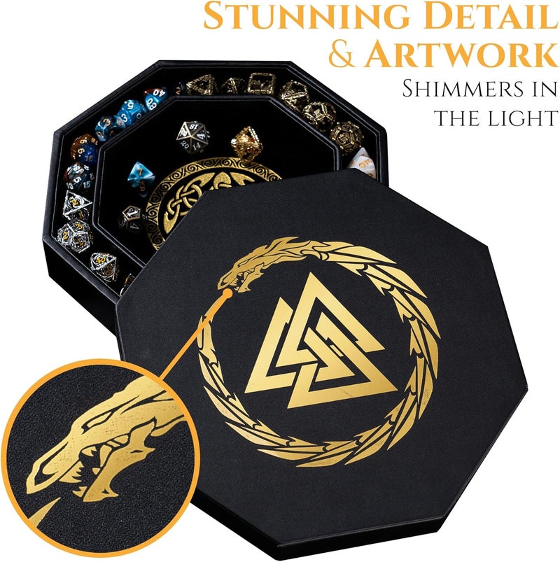 Soar Forge Dice Tray for DND and RPG - Beautiful Gold Valknut and Dragon 9 Inch Rolling Tray Compatible with Dungeons and Dragons and Tabletop RPGs - Box Storage to Protect Dice - Image 2
